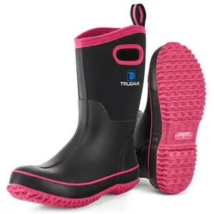 Trudave Rubber Boots for Women, Neoprene Insulated Mid Calf Rain Boots, Women's  Waterproof Work Boots, Outdoor Mud Boots for Hunting, Farming, Gardening, Fishing, Size 5-11 Girl Rainboots Pink Rainproof Casual Walking Shoes