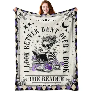 Book Lovers Gifts - Smutty Book Lover Gifts for Women - Skeleton Reading Blanket for The Reader - Bookworm Bookish Books Club Librarian Reading  - Gothic Spicy Blanket for Christmas Birthday 50x60