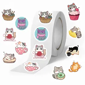 Cat Pattern Sticker (500pcs/roll), Cute Water Bottle Sticker, Kawaii Stuff for Classroom Prize, Cute Things Vinyl Students Gifts
