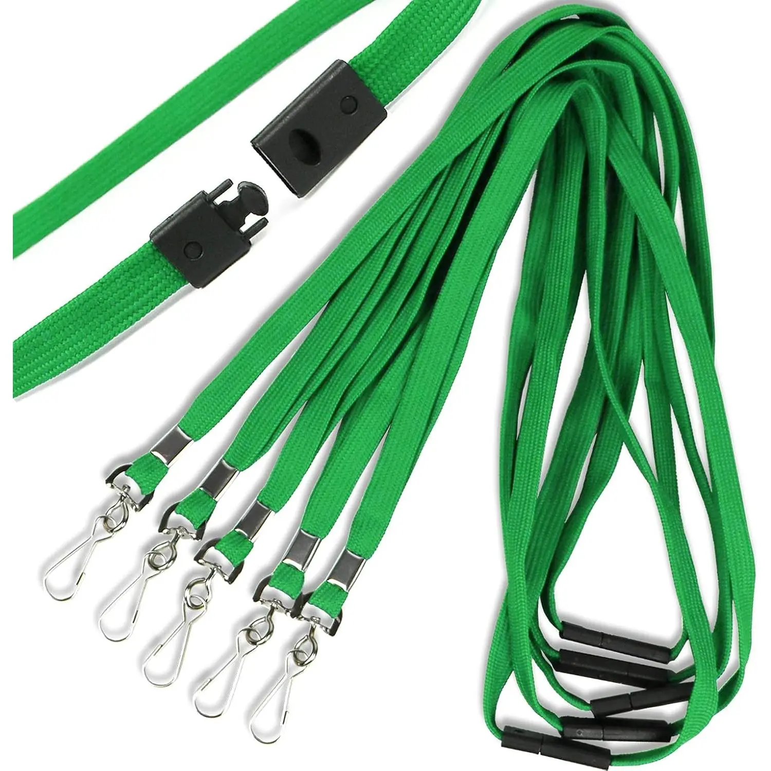 Safety Breakaway Lanyard With J-Hook for ID Badges, Cruise, Business Card, NameTag -  Flat Lanyards for Women/Men, Employees, Students (Green, Breakaway 50 Pack)