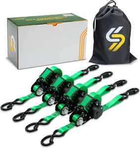 Retractable Ratchet Straps - 1 in x 12 ft Heavy Duty Tie Downs, 1800lbs Breaking Strength Each, S Hooks with Safety Clip, AutoRetract, for Moving, , Boat, Kayak, and Cargo (4 PCS)