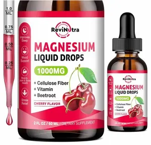 Magnesium Glycinate Liquid Drops, 1000mg Magnesium Glycinate, Citrate & Taurate with Fiber, Beetroot, Vitamin B & C for Sleep, Calm, Muscle, Energy & Relaxation, 2 Fl Oz, Sugar-Free Cherry Flavor