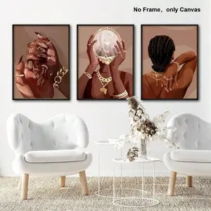 African American Woman Pattern Canvas Painting without Frame, 3 Counts/set Modern Wall Art Painting, Artwork, Wall Art Decor for Home Living Room Bedroom Office, Ornaments, Decoration