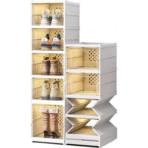 5 Tiers Stackable Shoe Storage Organizer bins open front, Space Saving Shoe Rack Holder Boxes,Moving Cabinet Bins Sturdy, Clear