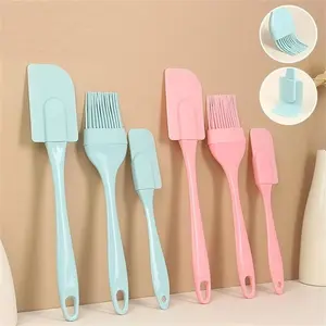3 Piece Non-Stick Silicone Spatula Set for Baking, Versatile Butter and Cream Scraper with PP Handle, Kitchen Tools in Random Colors, Pastry Decorating Tools