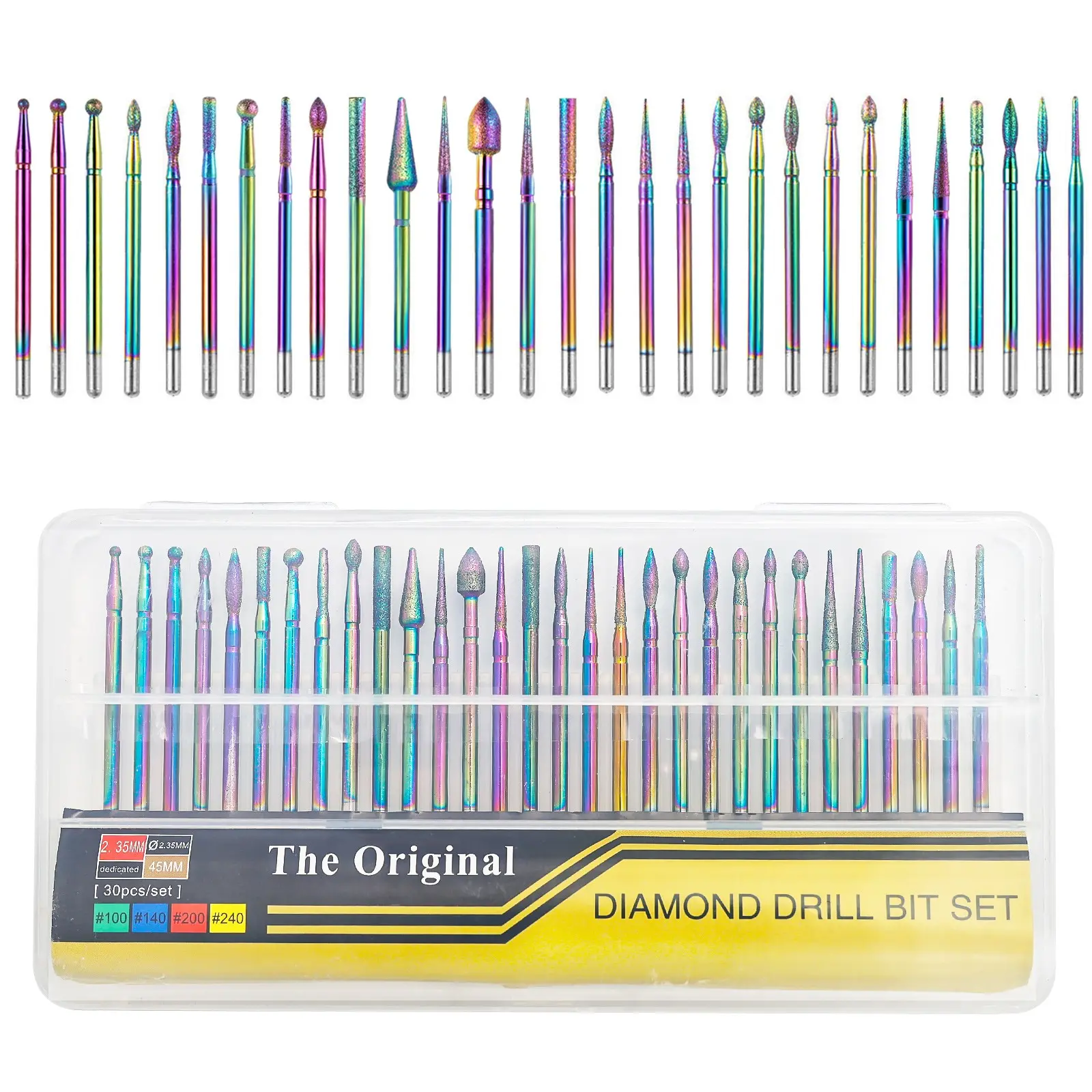 30PCS Cuticle Nail Drill Bits Set: 3/32'' Diamond Nail Bits for Acrylic Gel Salon Nails Prep Contain Flame/Ball/Needle Shape Heads, Remover Tools Efile Bits for Salon Home Manicure Pedicure, Acrylic Nail Supplies, Nail Art Tools, Nail Art Equipment