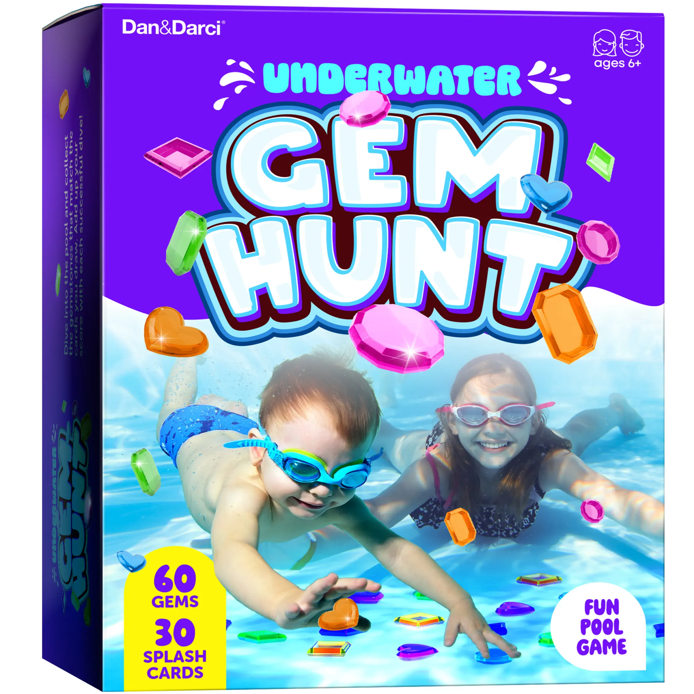 Dan&Darci Underwater Pool Treasure Hunt Game 24 Gems 5 Dive Toys Mesh Bag for Kids Fun Water Diving Challenge 7.5 x 6 x 2.5 in