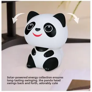 Solar Nodding Panda & Fortune Cat Figurine, Car Dashboard Decor, Stress Relief Toy