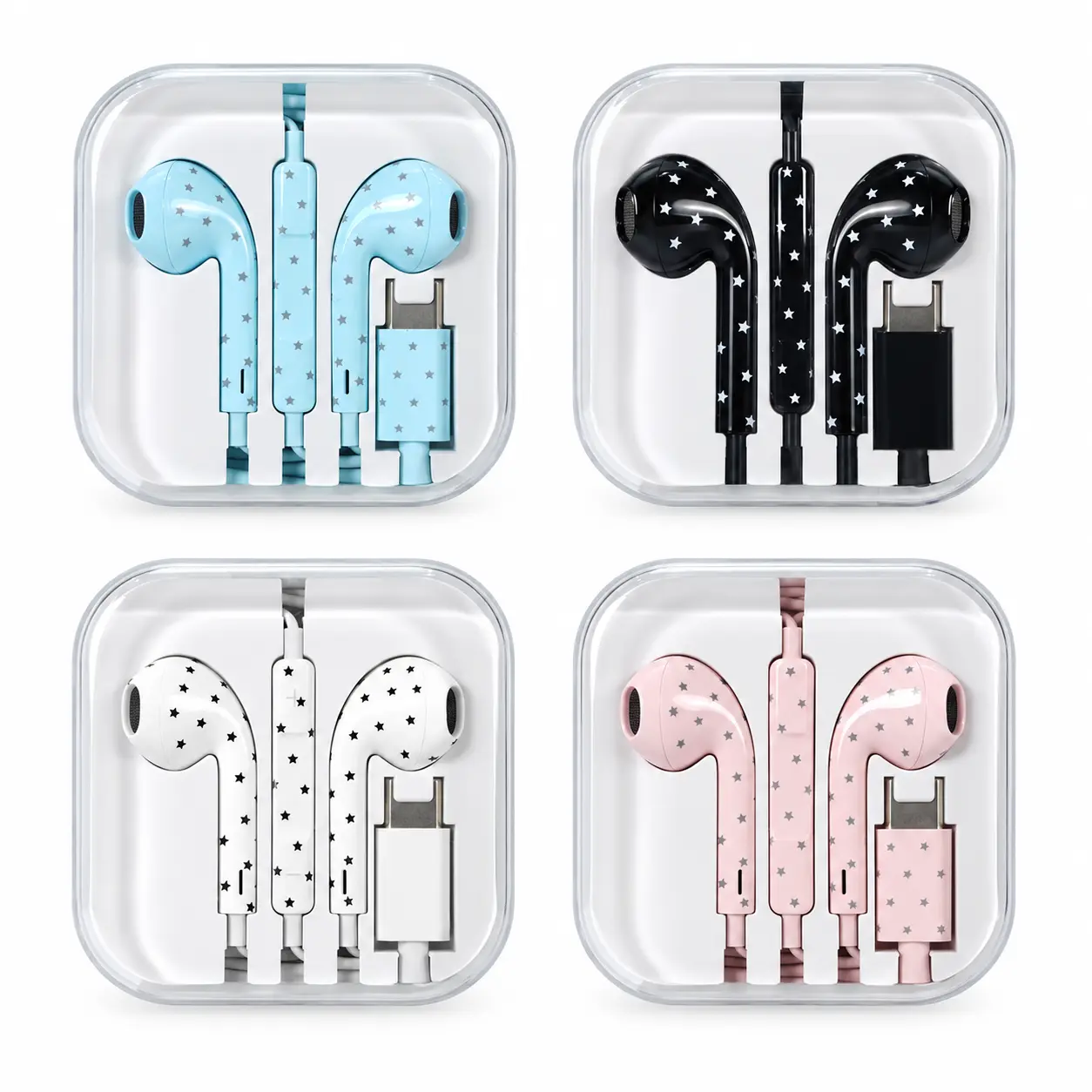 【Flash Sale】Star Pattern Wired Earbuds, USB-C In-Ear Headphones with Mic, Inline Remote & Volume Control, Cute Star Print Earphones for Women Teens Girls, Stylish Earbuds for Music, Calls, Gaming, Halloween & Christmas Gifts