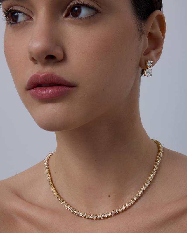 PAVOI 14k Gold Plated Tennis Necklace for Women - Statement Tennis Necklace with Cubic Zirconia - Trendy Bridal Jewelry