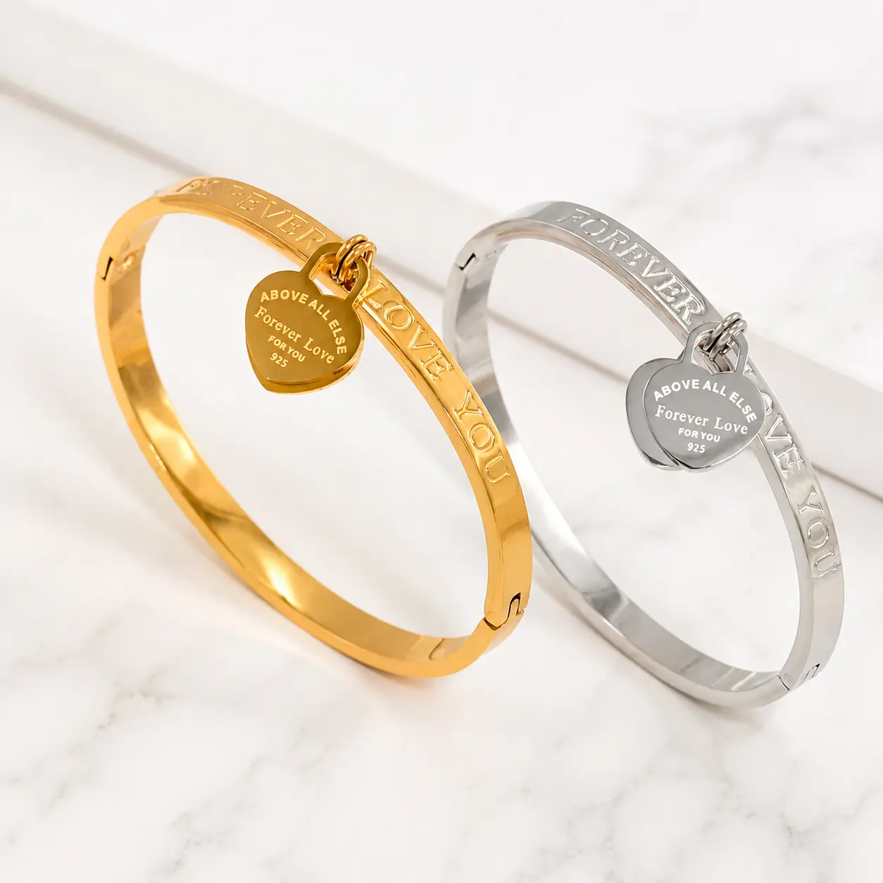 Forever Love Heart Bangle – Gold & Silver
