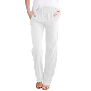 Women's Summer Cotton-Linen Wide-Leg Pants - Solid Color, Fresh Feel, Drawstring Adjustable Fit, Loose Silhouette for Casual Comfort