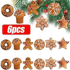 1/6Pcs Christmas Tree Hanging Ornaments Foam Ball Snowflake Gingerbread Man Pendant Christmas Decorations For Home New Year 2025