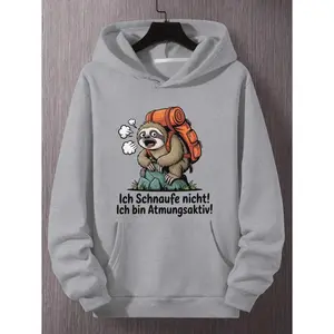 Women's humorous German saying about tired sloths Graphic Hoodie - Long Sleeve Pullover Regular Fit | Soft & Breathable Fabric, Durable Print, Everyday Comfort, Machine Washable, cartoon illustration with humor and playful design a cartoon sloth wearing a