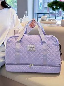 Women's Travel Tote Bag, Travel Purse, Solid Color Handbag, Letter Grid Fashion, Versatile, Casual and Simple, Suitable for College Students, Business Trips, Travel, Fitness, Women's Travel Tote Bag, Versatile Travel Accessory