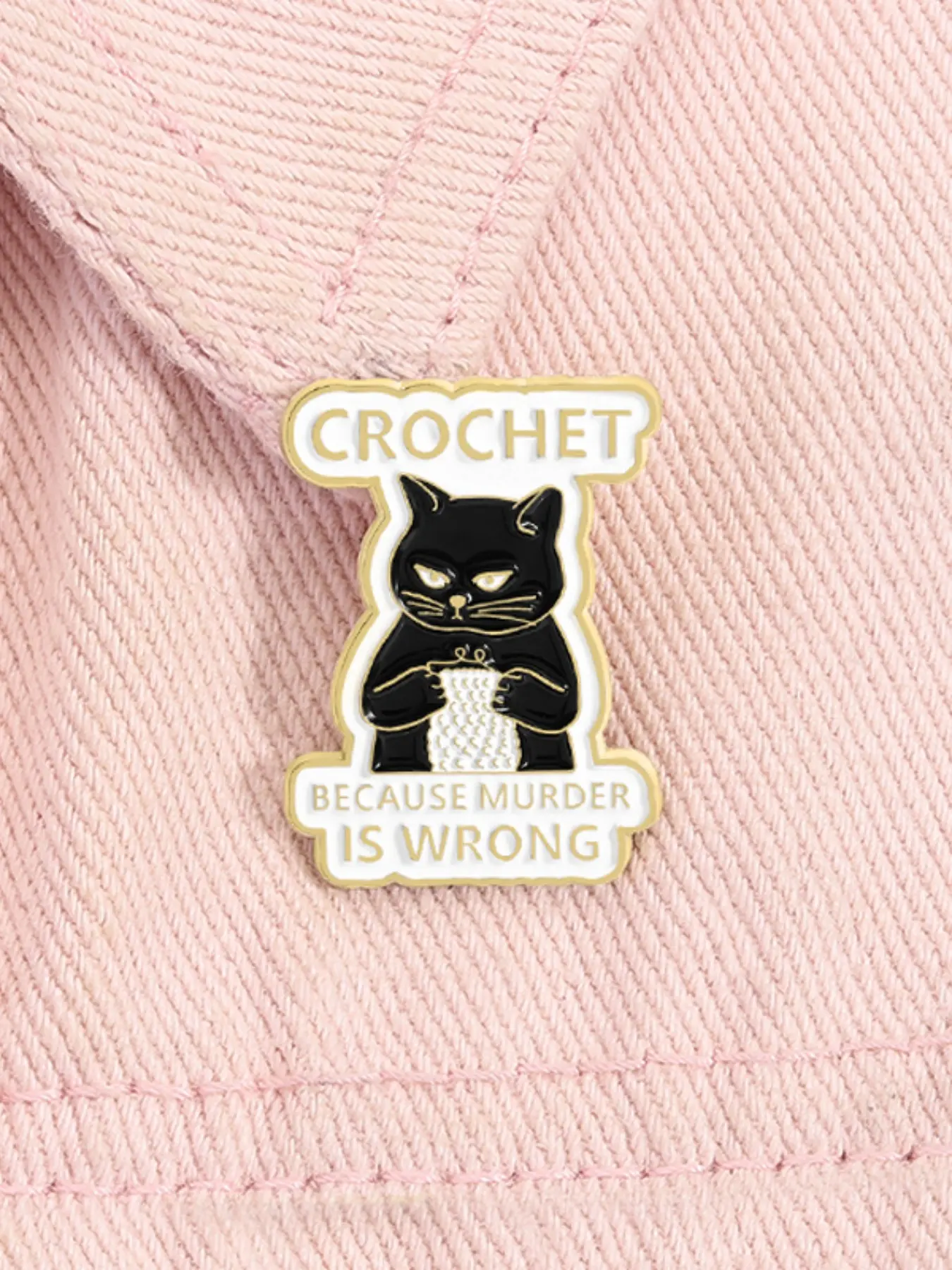 Cute Black Cat Crochet Enamel Pin Because Murder Is Wrong Animal Metal Brooch Clip Lapel Backpack Badge Fashion Jewelry Accessories Gift For Friends Durable Metal Pins