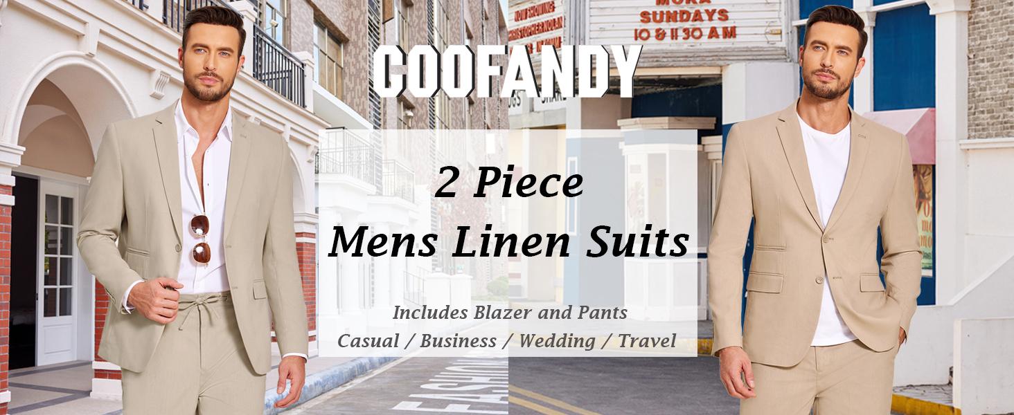 COOFANDY Men's Tracksuit 2 Piece set men Linen Suits Set Regular Fit Casual Lightweight Blazer Jacket and Pants Gift Ideas