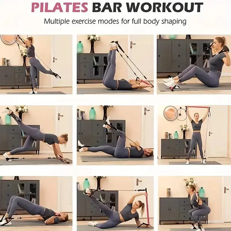 Multifunctional Pilates Bar Kit with Resistance Bands – Adjustable Stretching Home Workout Equipment for Full Body Strength Training & Yoga Pilates Workout Set Pilates Equipment for Home Workouts