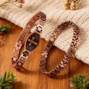 2pcs Women'S Magnetic Copper Bracelets | Butterfly and Cross Styles, Perfect for Couples, Birthdays, Anniversaries, Christmas, Holiday Gifts | Copper Plating
