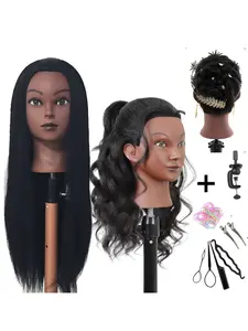 Realistic Cosmetology Mannequin Head 26 Inch with Free Clamp Holder & Braiding Tools, Durable Hairdresser Practice Doll for Salon and Home Use