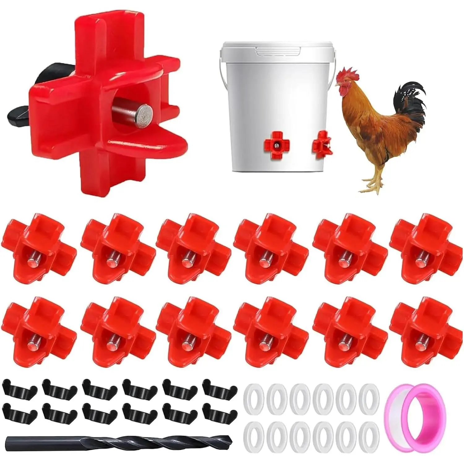 12 count Horizontal Chicken Waterer Nipples with Drill Bits, Leakproof Poultry Watering System for Chicken Coop, Durable ABS Plastic & Stainless Steel, Water Saving Design for Outdoor Use
