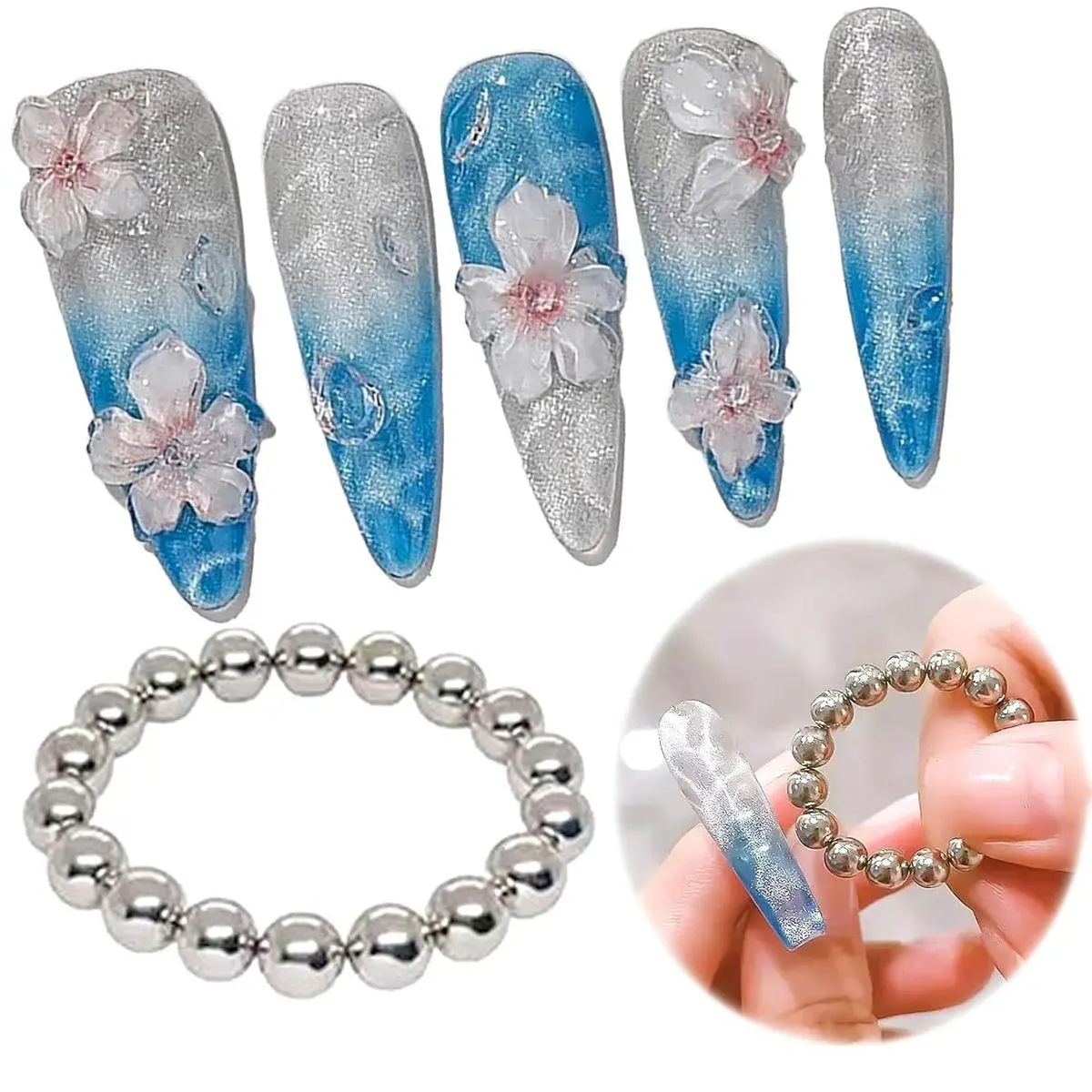 20Pcs Cat Eye Nail Magnet Beads Cat Eye Gel Nail Polish Magnet Wand Magnetic Nail Polish Cat Eye Magnet Nails Round Magnetic Beads Nail Design Tools Nail Art Accessories (Silver)