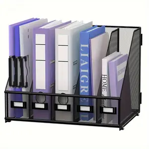 Metal Desk Organizer with 5 Vertical Compartments, Desktop File Storage Box, Space-Saving Storage Solution for Office Home Workspace