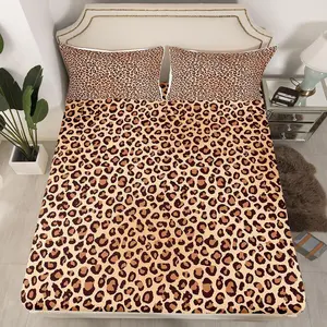 Black Brown Leopard Print Sheet Sets Women Cheetah Print Fitted Sheet for Kids Boys Girls Children Men Africa Animal Wildlife Bedding Set Ultra Soft Decor Safari Bed Cover No Flat Sheet