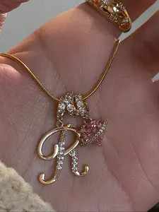 Cubic Zirconia Heart-Shaped Necklace, 26 English Alphabet Design, Classic Vintage Pendant, Daily Wear, Valentine's Day Gift, Love Necklace, Sentimental Necklaces