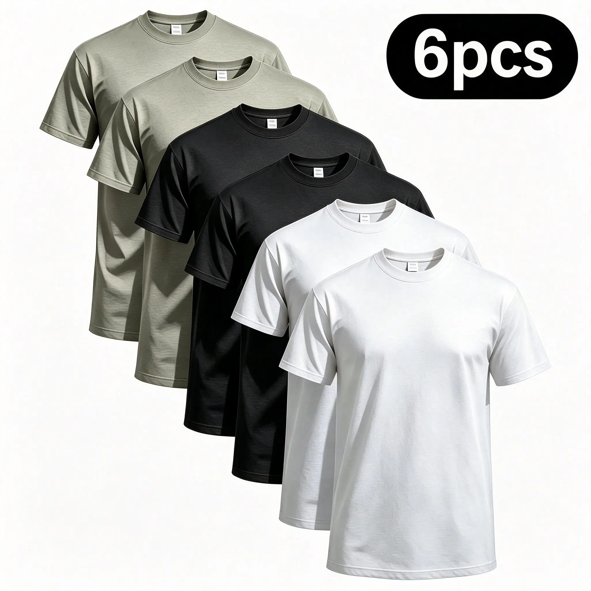 3 & 6 Pack Bulk Plain Unisex Cotton T Shirts Heavyweight Crew Neck Basic Short Sleeve Tees White Black Gray Casual Gym Blank Undershirts Thin Thick Outfits Jackets Breathable Man Menswear Soft Top Tshirt