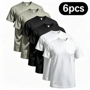3 & 6 Pack Bulk Plain Unisex Cotton T Shirts Heavyweight Crew Neck Basic Short Sleeve Tees White Black Gray Casual Gym Blank Undershirts Thin Thick Outfits Jackets Breathable Man Menswear Soft Top Tshirt