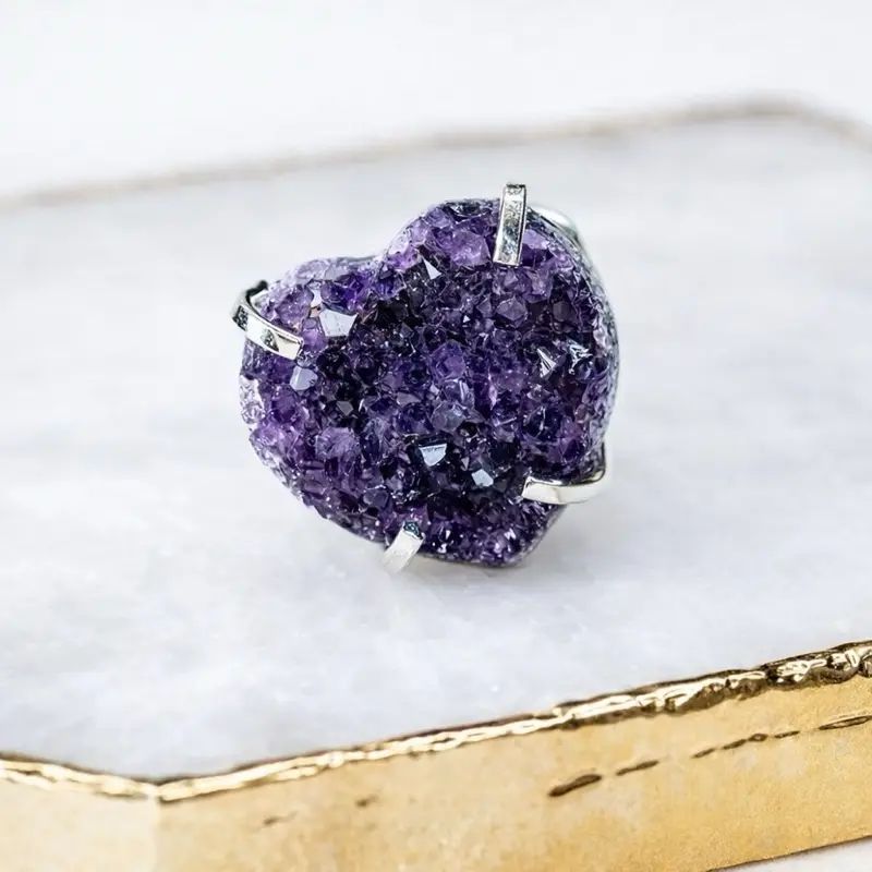 Handmade Amethyst Large Ring (Size 5-8)