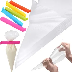 Pack of 500 10 Inch Piping Bags with 5Pcs Sealing Clips Kit, Thick Tipless Piping Bags, Non-Slip Disposable Pastry Bag for Royal Icing, Cookies, Cake Decorating