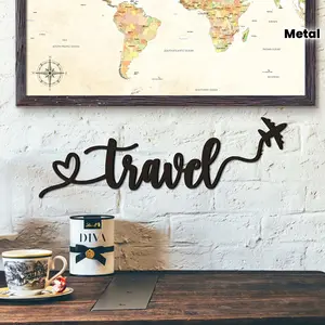 A travel decoration metal wall art background wall decoration sign calligraphy and painting hanging suitable for home living room, bedroom, office, housewarming celebration for travel enthusiasts