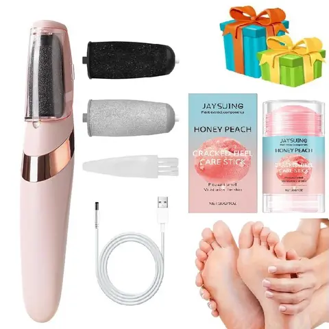 Electric Exfoliating Foot Callus Remover Set with Peach Heel Cracked Care Stick, Home Use, Easy Peeling Dead Skin, Dead Skin Removal For Feet, Smooth Crack-Free Heels, Unisex, Foot Care Product