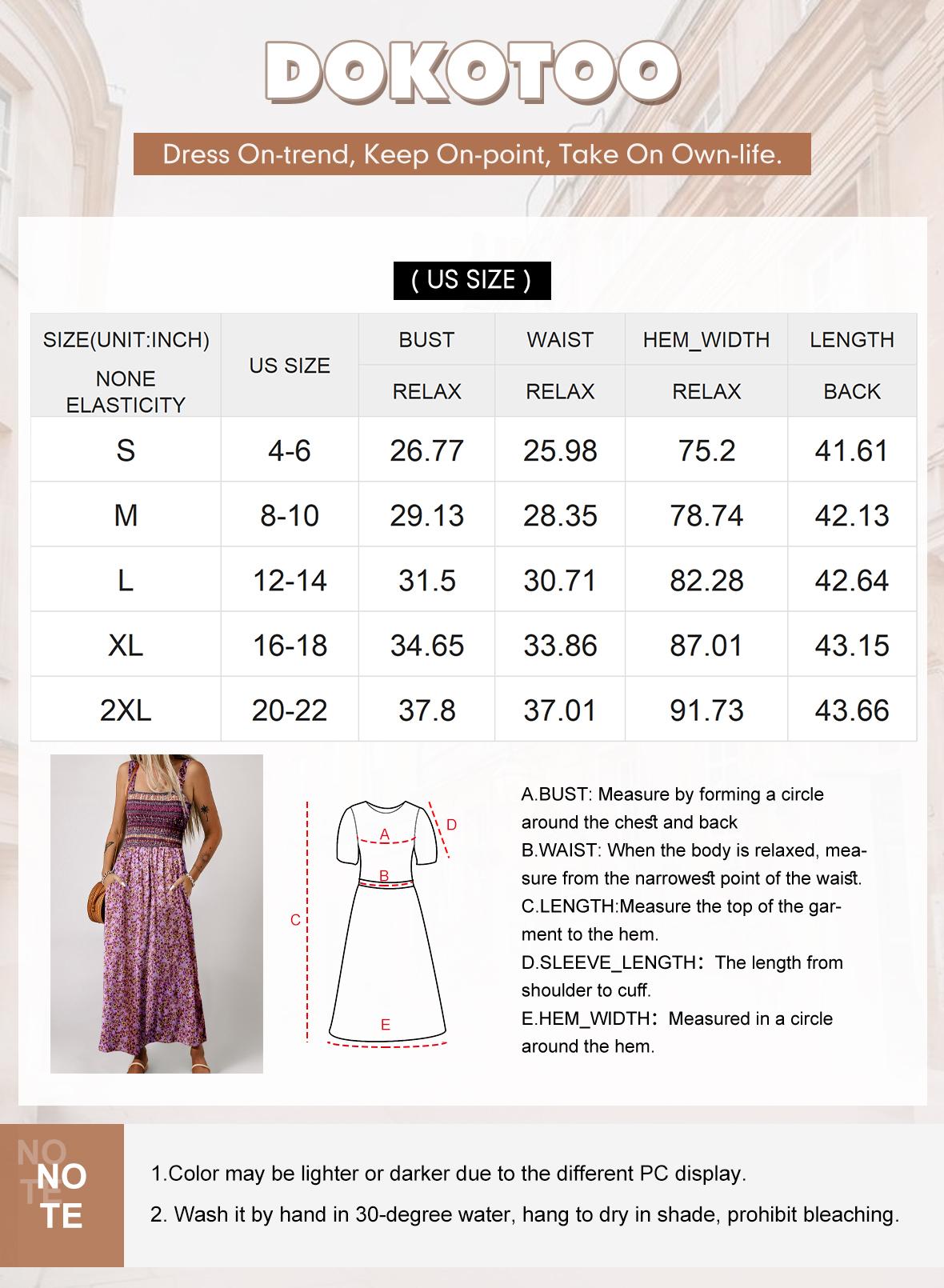 Dokotoo Square neckline stretch waistband printed dress Casual Womenswear Comfortable Elegance Fabric Feminine Flowy High Waist