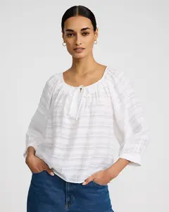Express Dobby Striped Tie Front Top