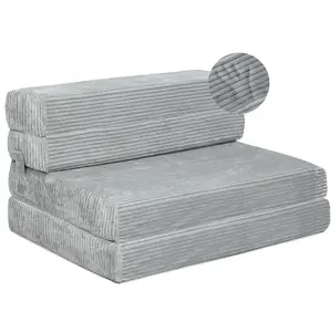 Tri-fold Foam Sofa Bed Mattress with Ribbed Fur Cover-Twin Size