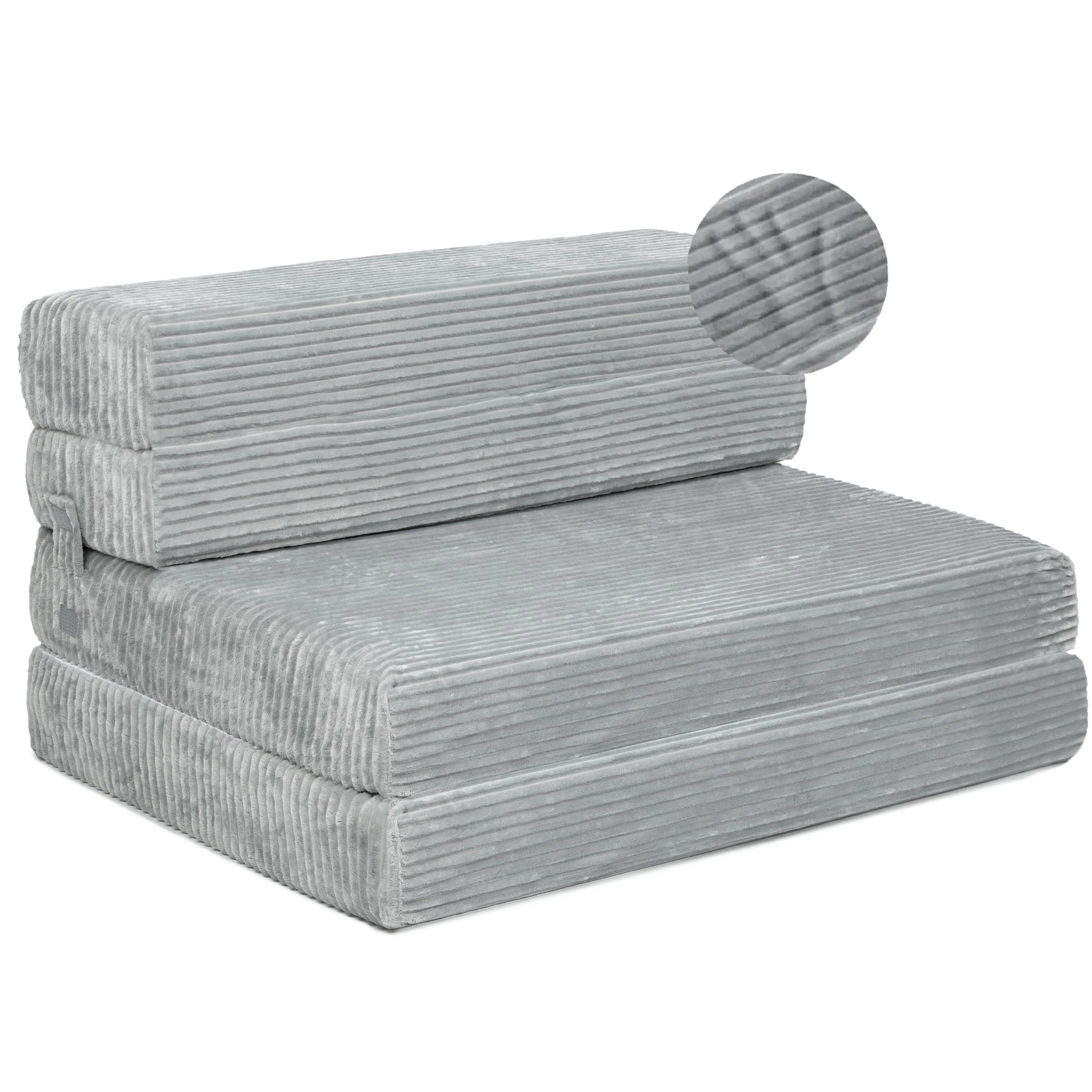 Twin Size Easy Fold-Up Memory Foam Sofa Bed Mattress - Ribbed Fur Removable Cover, 1-Seater Living Room Couch Daybed Furniture, Folding