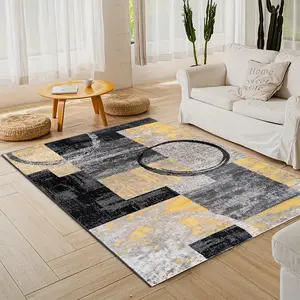 【Velvet + Bottom Point Shaping Base】1pc Luxurious Velvet Doormat, Yellow Modern Geometric Living Room Bedroom Rug, Fashionable Minimalist Machine-Washable Rectangular Rug, Suitable for Restaurant Kitchen Office Store Entrance, Outdoor Decorative Rug