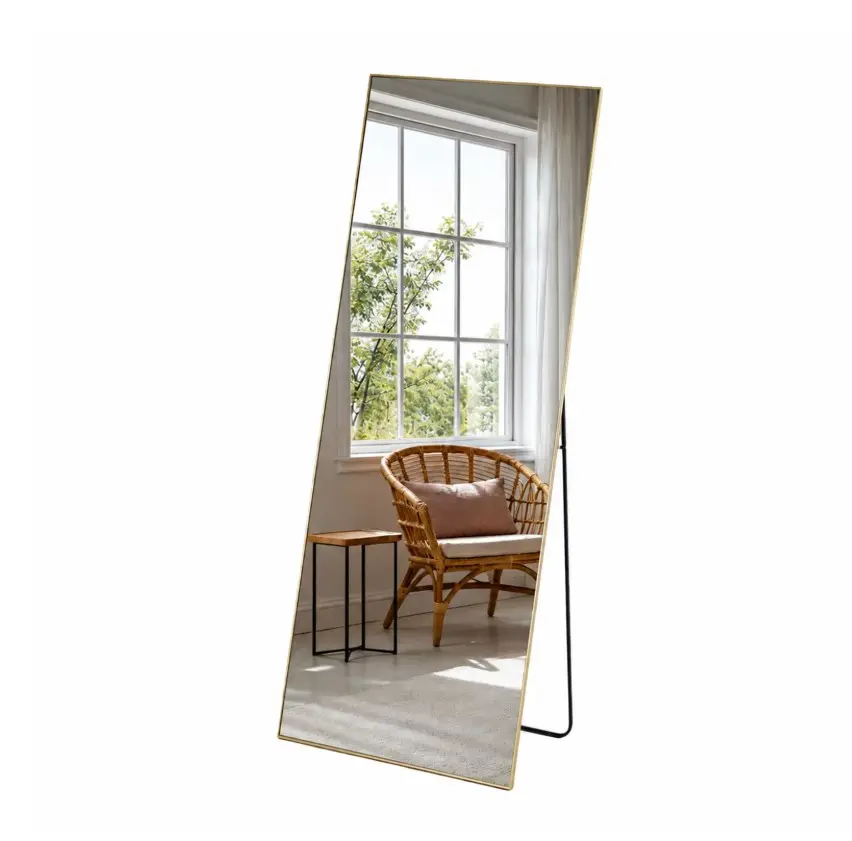 Wall Full Length Mirror Golden/19x58", Standing Mirror Full Body with Aluminium Frame, Cloakroom Modern Simple Home Decor, Can Be Hanging, Leaning or Wall