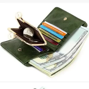 Women’s Tri-Fold Wallet with Pearly Kiss-Lock Coin Purse, Multi-Card Holder, Cash Compartment,Large-capacity PU wallet