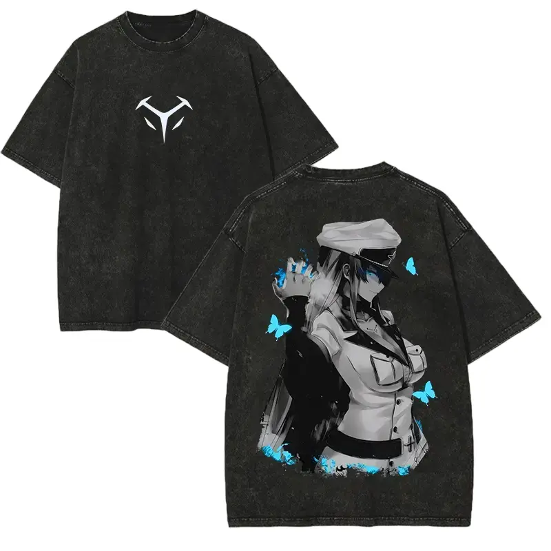 Hot Anime Esdeath Akame Ga Kill! Anime Lover Washed T-shirt Unisex Oversized Suitable for all seasons personality Clothes soft Anime Lover Wash vintage anime tee