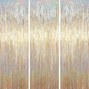 3.3 x 6.6 ft Foil Fringe Backdrop Curtains, Tinsel Streamers Party Decorations, Fringe Backdrop for Birthday, Baby Shower, Gender Reveal, Graduation (3, Champagne)