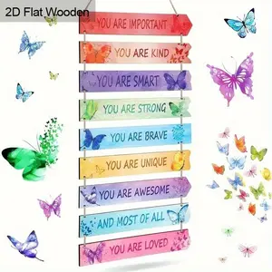 Wooden Wall Art Decor - 2D Inspirational Butterfly Hanging Sign, Multicolored Designs | Motivational Home Decoration with Positive Quote 'You Matter' | Stylish Wooden Decor for Bedroom, Living Room | Inspirational Decor for Spring & Summer