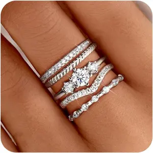 Stackable Gold Rings for Women 14K Gold Plated Minimalist Non Tarnish Cubic Zirconia Thumb Ring Set Dainty Gold Knuckle Ring Trendy Statement Stacking Rings Set Size 5-10