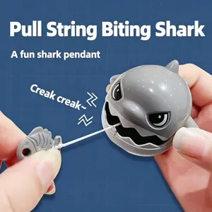 Pull String Chomping Shark Fidget Toy Keychain | Interactive Biting Shark Stress Relief Toy, Moving Shark Eating Fish Fidget Gadget, Cute Backpack Charm for Kids & Adults