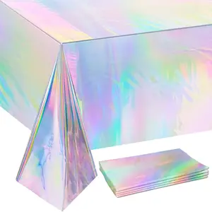 4-Pack Iridescent Plastic Tablecloths 54" x 108" Disposable Covers for Parties & Celebrations