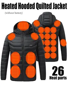 Men's Fall Winter Heated Hooded Jacket Coat, 26 Heating Zones, Windproof Warmth, Suitable for Outdoor & Daily Use, Quilted Puffer Jackets