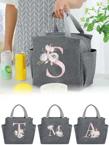 Letter Pattern Insulated Lunch Bag, Durable Lunch Bags, Large Capacity Waterproof Lunch Handbag, Zipper Thermal Lunch Box for Student Camping Picnic, Reusable Lunch Bag, Portable Lunch Bag